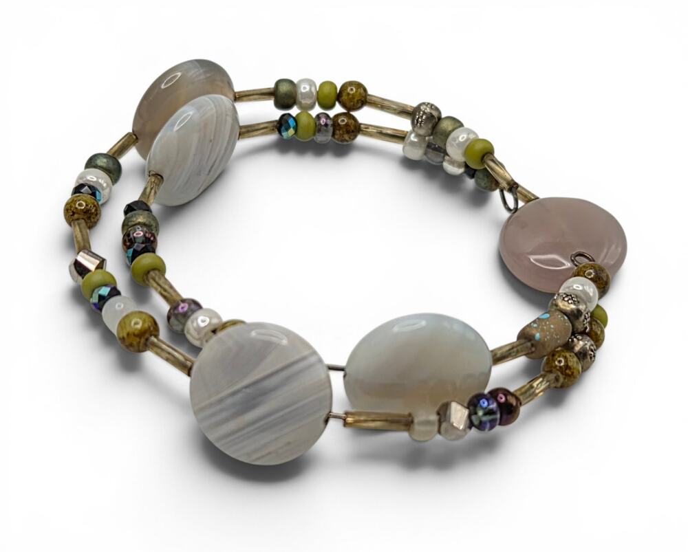Artisan Agate Bead Bracelet Double Strand Mixed Stone Beaded